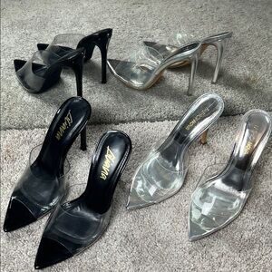 Women's Black and Silver Heels